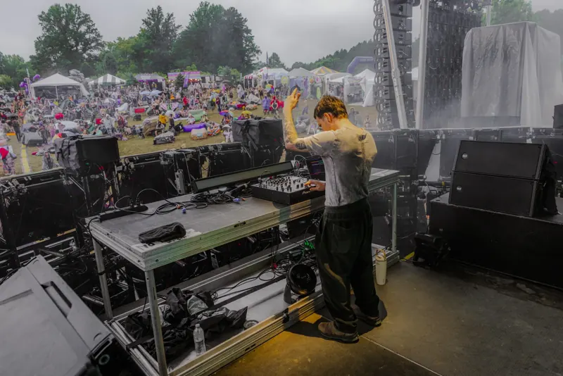 The view from behind the decks over the daytime crowd at Sound Haven 2026
