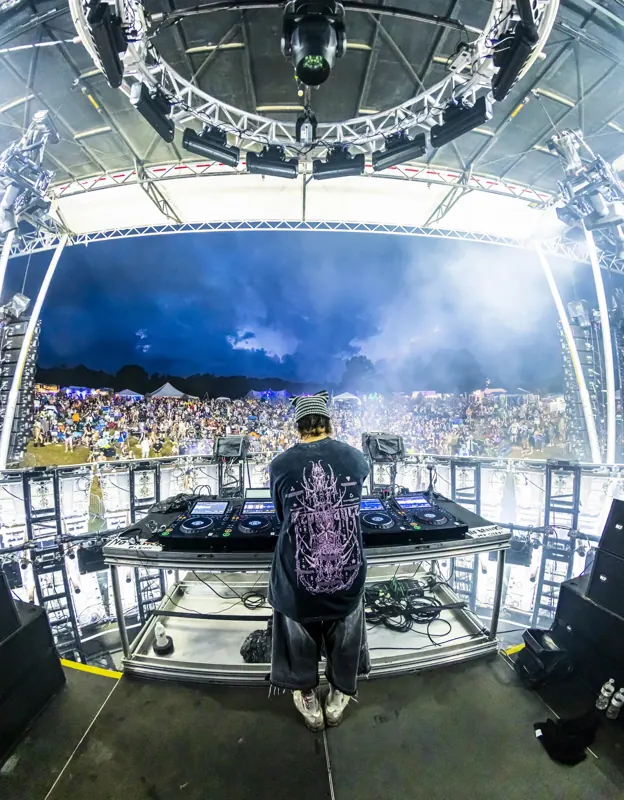 DJ in the UFO mainstage booth at Sound Haven 2026